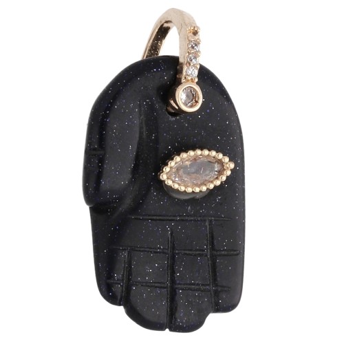 Pendentif main de Fatma 27x17 mm imit gemme et oxydes de Zirconium Blue Sand Stone