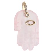 Pendentif main de Fatma 27x17 mm pierre gemme et oxydes de Zirconium - Quartz Rose|raw }}