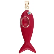 Pendentif poisson 39x11 mm résine époxy et Oxyde de Zirconium - Rouge - Turquoise