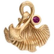 Breloque feuille Ginko 14x12 mm et oxyde de zirconium - Doré à l'or fin - Fuchsia
