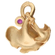 Breloque feuille Ginko 14x12 mm et oxyde de zirconium - Doré à l'or fin - Fuchsia