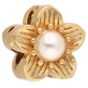 Perle fleur 9 mm multi trous avec cabochon en nacre - Doré à l'or fin - Blanc x1
