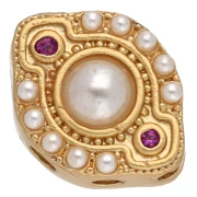 Perle navette ethnique 12x9 mm multitrous cabochons nacre et CZ - Doré à l'or fin