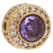 Perle ronde ethnique 9 mm avec oxydes de zirconium - Doré à l'or fin - Violet x1