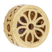 Perle ronde ethnique 9 mm avec oxydes de zirconium - Doré à l'or fin - Violet x1