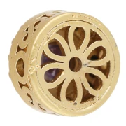 Perle ronde ethnique 9 mm avec oxydes de zirconium - Doré à l'or fin - Violet x1