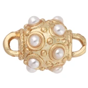 Intercalaire ethnique 13x8 mm avec cabochons en nacre - Doré à l'or fin - Blanc x1
