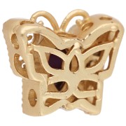 Perle papillon 10x11 mm multi trous avec cabochon - Doré à l'or fin - Violet x1