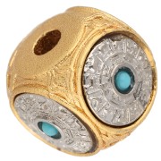 Perle cube 10 mm avec cabochon imitation gemme - Doré à l'or fin - Argenté x1