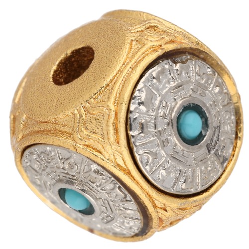 Perle cube 10 mm avec cabochon imitation gemme - Doré à l'or fin - Argenté x1