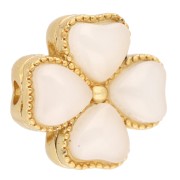 Perle trèfle 13mm multitrous & cabochons imitation nacre - Doré à l'or fin - Blanc