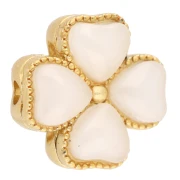Perle trèfle 13mm multitrous & cabochons imitation nacre - Doré à l'or fin - Blanc