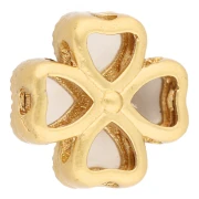Perle trèfle 13mm multitrous & cabochons imitation nacre - Doré à l'or fin - Blanc