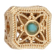Perle carrée 8.5 mm avec cabochons imitation gemme - Doré à l'or fin x1