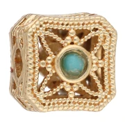 Perle carrée 8.5 mm avec cabochons imitation gemme - Doré à l'or fin x1