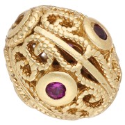 Perle ovale 10x8.5 mm avec oxydes de zirconium - Doré à l'or fin - Fuchsia x1