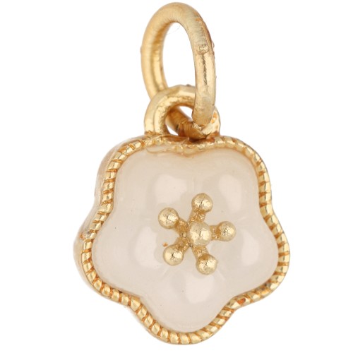 Breloque fleur 11.5x10 mm en nacre - Doré à l'or fin - Blanc x1