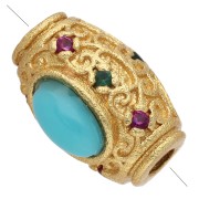 Perle olive 10x6 mm avec cabochon imitation gemme et CZ - Doré à l'or fin x1
