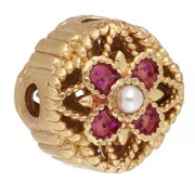 Perle ronde 8 mm motif fleur avec cabochon nacre et résine époxy - Doré à l'or fin