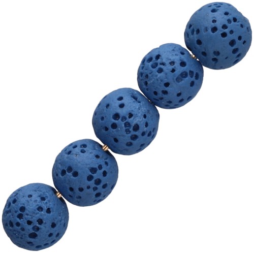 Perles rondes 9 mm en Pierre de Lave teintée  - Bleu foncé x10