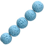 Perles rondes 9 mm en Pierre de Lave teintée  - Bleu x10