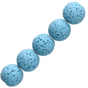 Perles rondes 9 mm en Pierre de Lave teintée - Bleu x10