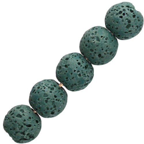 Perles rondes 9 mm en Pierre de Lave teintée  - Vert foncé x10