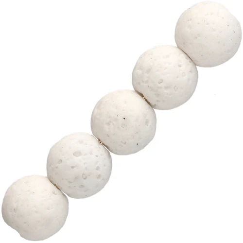 Perles rondes 9 mm en Pierre de Lave teintée - Blanc x10