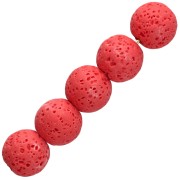 Perles rondes 9 mm en Pierre de Lave teintée  - Rouge x10