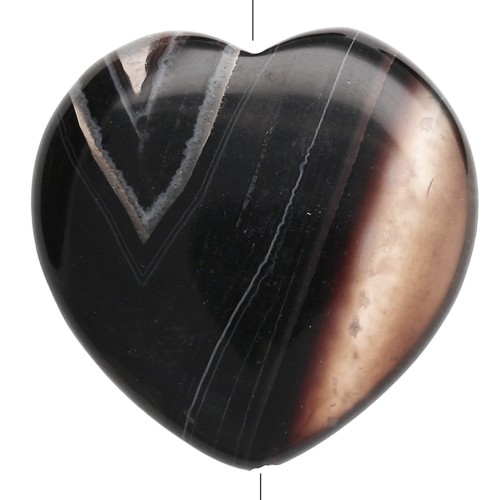 Perle coeur 25 mm en pierre gemme - Agate noire x1