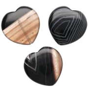 Perle coeur 25 mm en pierre gemme - Agate noire x1