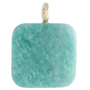 Pendentif carré facetté 33x25 mm en pierre gemme et coeur CZ - Amazonite x1