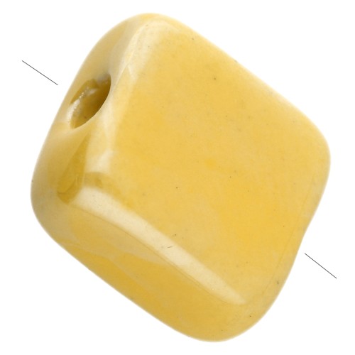 Perle carrée 10 mm en céramique - Yellow x1