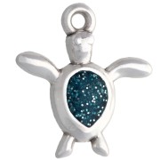 Breloque tortue 18.5x17 mm - Placage Argent Fin vieilli - Bleu canard x1|raw }}