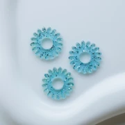 Pendentif fleur marguerite 20 mm acrylique transparent - Bleu grivré - Pailleté x1