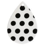 Pendentif goutte 31x22 mm en acétate - motif pois - Blanc - Noir x1