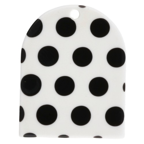 Pendentif forme arche 25x20 mm en acétate - motif pois - Blanc - Noir x1