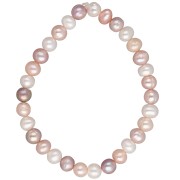 Bracelet élastique 17 cm en perles d'eau douce naturelles 6.5x7 mm - Mix rose x1|raw }}