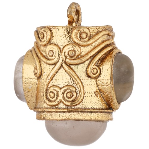 Pendentif ethnique 18x16 mm avec pierres gemmes - Doré à l'or fin - Quartz rose x1