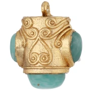 Pendentif ethnique 18x16 mm avec pierres gemmes - Doré à l'or fin - Amazonite x1