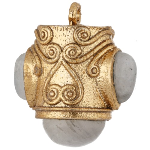 Pendentif ethnique 18x16 mm avec pierres gemmes - Doré à l'or fin - Pierre de lune