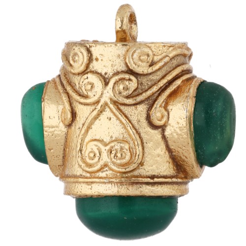 Pendentif ethnique 18x16 mm pierres gemmes teintées - Doré à l'or fin - Onyx Vert