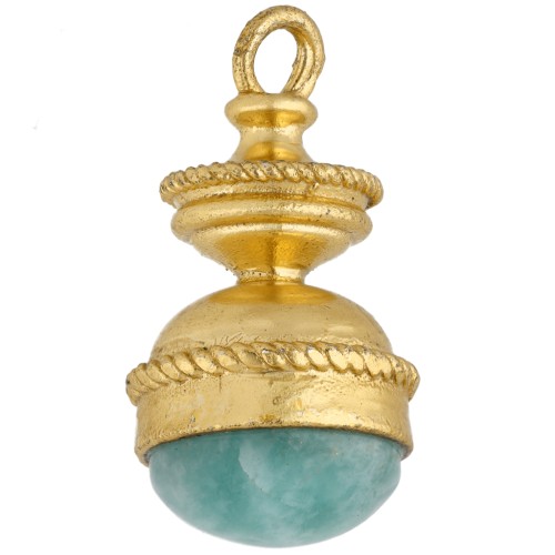 Pendentif lanterne 27x14 mm pierre gemme - Amazonite - Doré à l'or fin x1