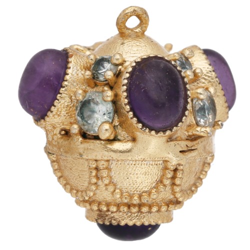 Pendentif ethnique 17x16 mm avec pierre gemme et CZ - Doré or fin - Amethyste x1