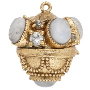 Pendentif ethnique 17x16 mm avec pierre gemme et CZ - Doré or fin - Pierre de Lune