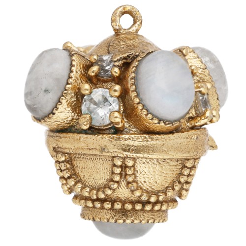 Pendentif ethnique 17x16 mm avec pierre gemme et CZ - Doré or fin - Pierre de Lune