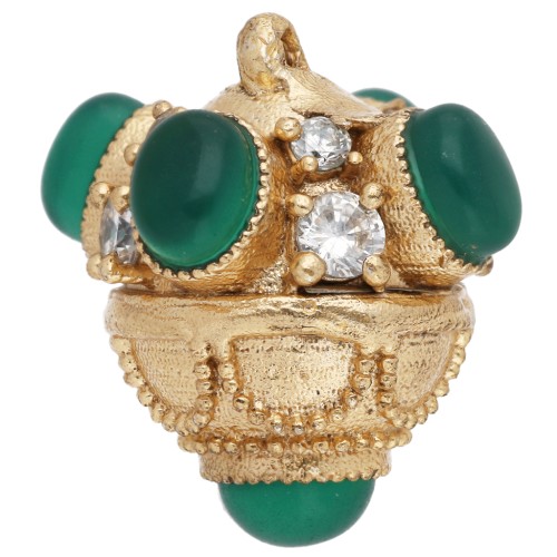 Pendentif ethnique 17x16 mm pierre gemme teintée et CZ - Doré or fin - Onyx Vert