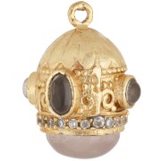 Pendentif ethnique 21x17 mm CZ & pierre gemme - Doré à l'or fin - Quartz rose x1