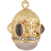 Pendentif ethnique 21x17 mm CZ & pierre gemme - Doré à l'or fin - Quartz rose x1