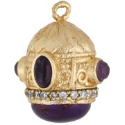 Pendentif ethnique 21x17 mm CZ & pierre gemme - Doré à l'or fin - Amethyste x1